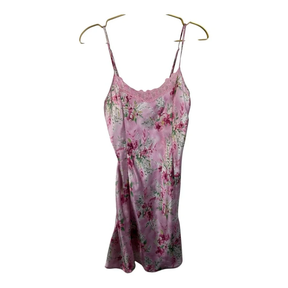 Vintage Y2K Pink Floral‎ Slip Dress Nightgown Size Small